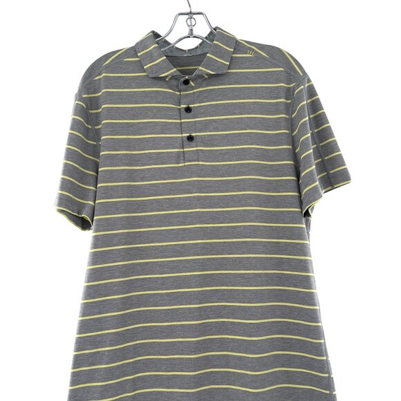Lululemon Mens Gray & Yellow Striped Polo Shirt Men's Medium - Picture 3 of 5